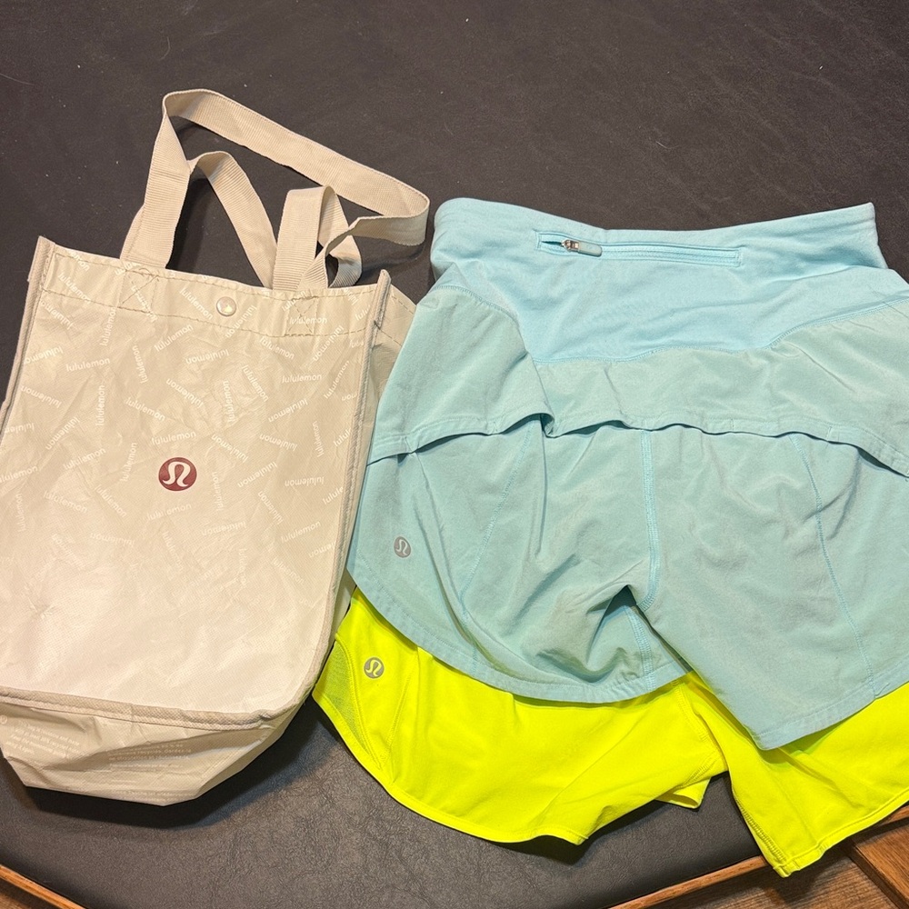 lululemon athletica Light Blue and Neon Yellow Athletic Shorts